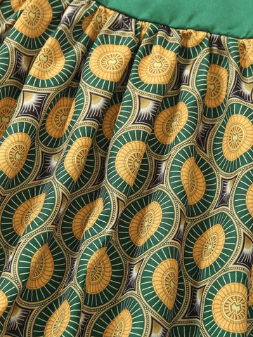 Young Girls' Printed Short Sleeve Patchwork Dress