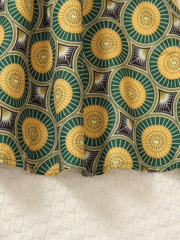 Young Girls' Printed Short Sleeve Patchwork Dress