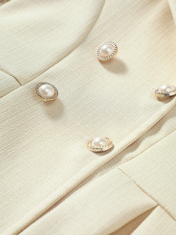 Young Girls Puff Sleeve Double-Breasted Lapel Collar Lady Style Dress, Spring/Summer