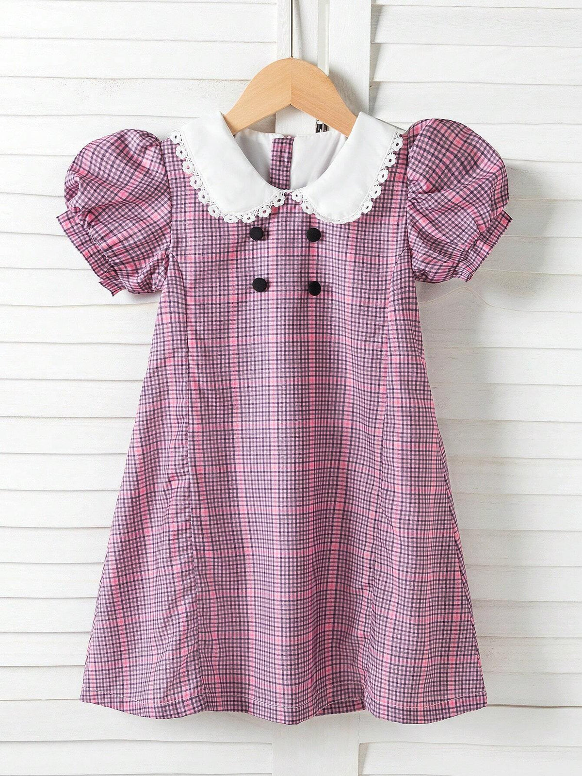 Young Girls' Puff Sleeve Peter Pan Collar Simple Daily Dress