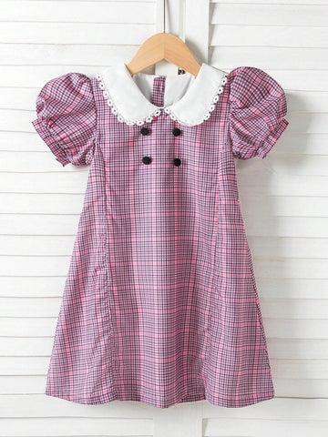 Young Girls' Puff Sleeve Peter Pan Collar Simple Daily Dress