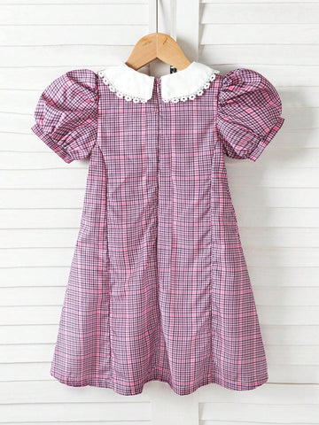 Young Girls' Puff Sleeve Peter Pan Collar Simple Daily Dress
