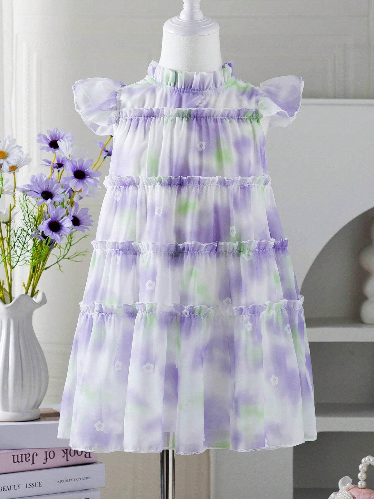 Young Girls' Purple Flare Sleeve Dress