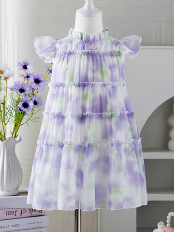 Young Girls' Purple Flare Sleeve Dress