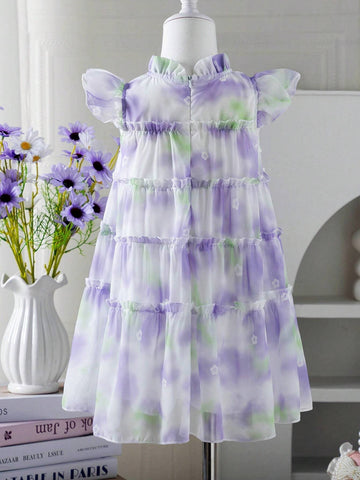 Young Girls' Purple Flare Sleeve Dress