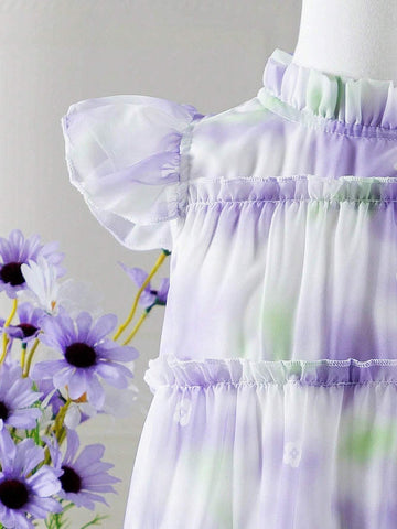 Young Girls' Purple Flare Sleeve Dress