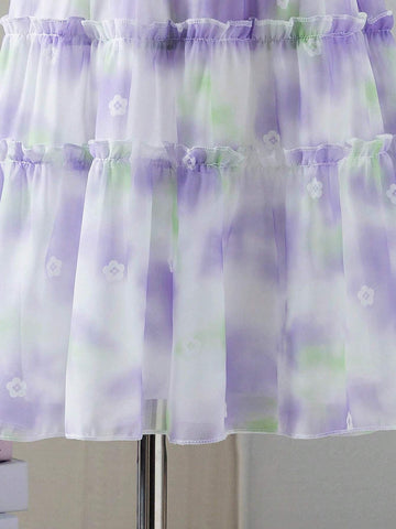 Young Girls' Purple Flare Sleeve Dress