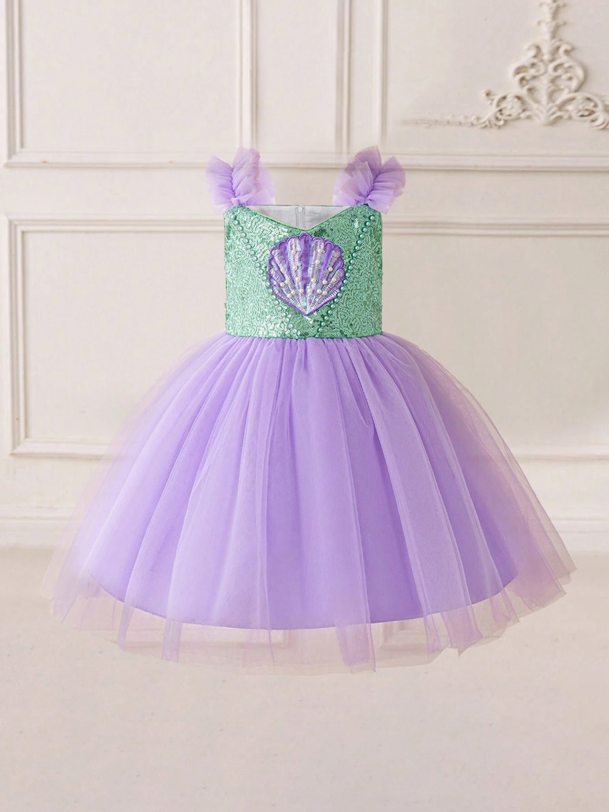 Young Girls Purple Gradient Mesh Princess Tutu Dress, Suitable For Cosplay Party