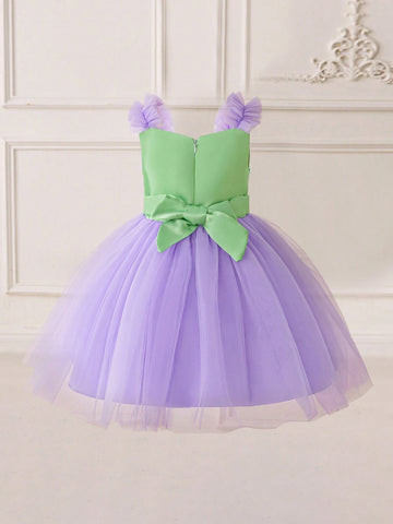 Young Girls Purple Gradient Mesh Princess Tutu Dress, Suitable For Cosplay Party