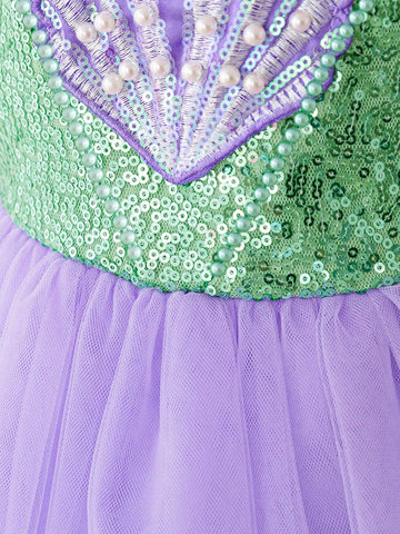 Young Girls Purple Gradient Mesh Princess Tutu Dress, Suitable For Cosplay Party