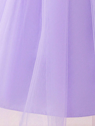 Young Girls Purple Gradient Mesh Princess Tutu Dress, Suitable For Cosplay Party