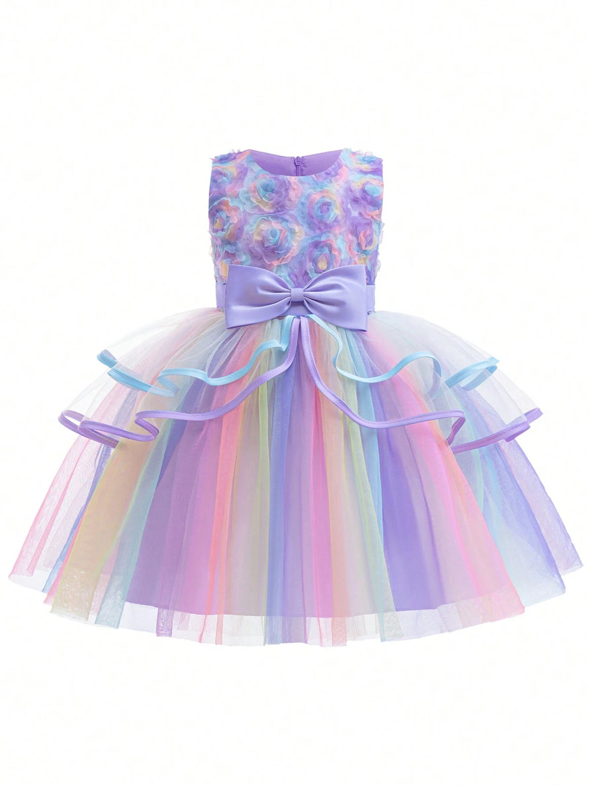 Young Girls Purple Ombre Mesh Princess Dress, Suitable For Role-Playing Parties