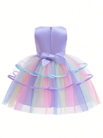 Young Girls Purple Ombre Mesh Princess Dress, Suitable For Role-Playing Parties