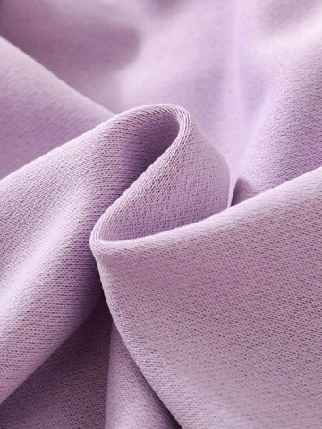 Young Girls' Purple Puff Sleeve Bowknot Floral Graphic Creative Interesting Sweatshirt Dress, Suitable For Autumn