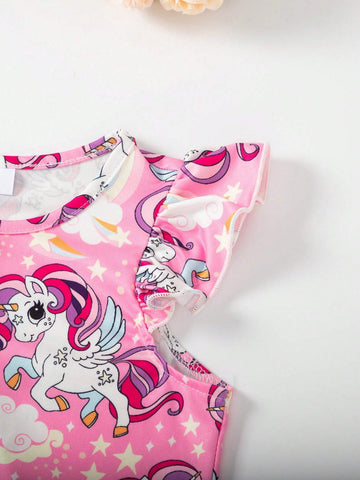 Young Girls' Rainbow Ice Cream Cap Sleeve Dress 2pcs Outfit Set