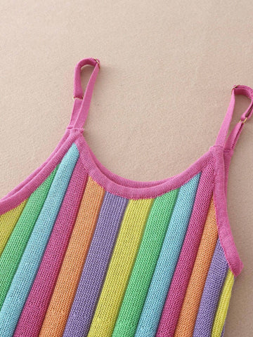 Young Girls' Rainbow Ice Silk Strap Dress