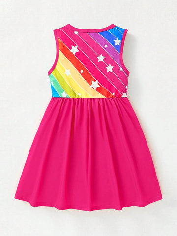 Young Girls Rainbow Unicorn Printed Summer Dress