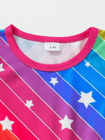 Young Girls Rainbow Unicorn Printed Summer Dress
