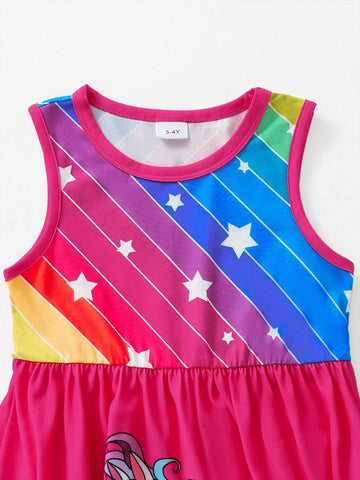 Young Girls Rainbow Unicorn Printed Summer Dress