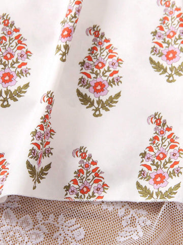 Young Girls' Random Printed Oblique-Shoulder Dress