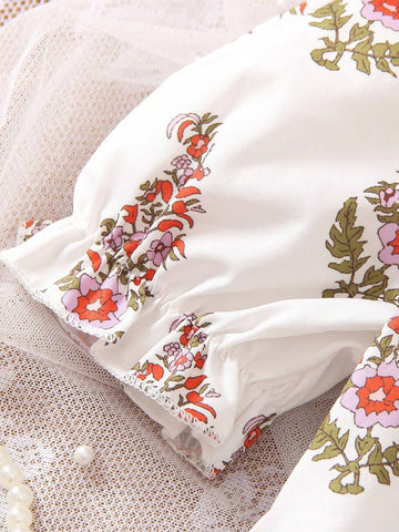 Young Girls' Random Printed Oblique-Shoulder Dress