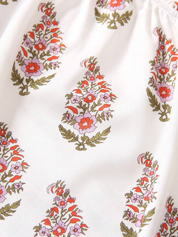 Young Girls' Random Printed Oblique-Shoulder Dress