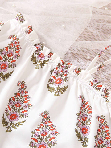 Young Girls' Random Printed Oblique-Shoulder Dress