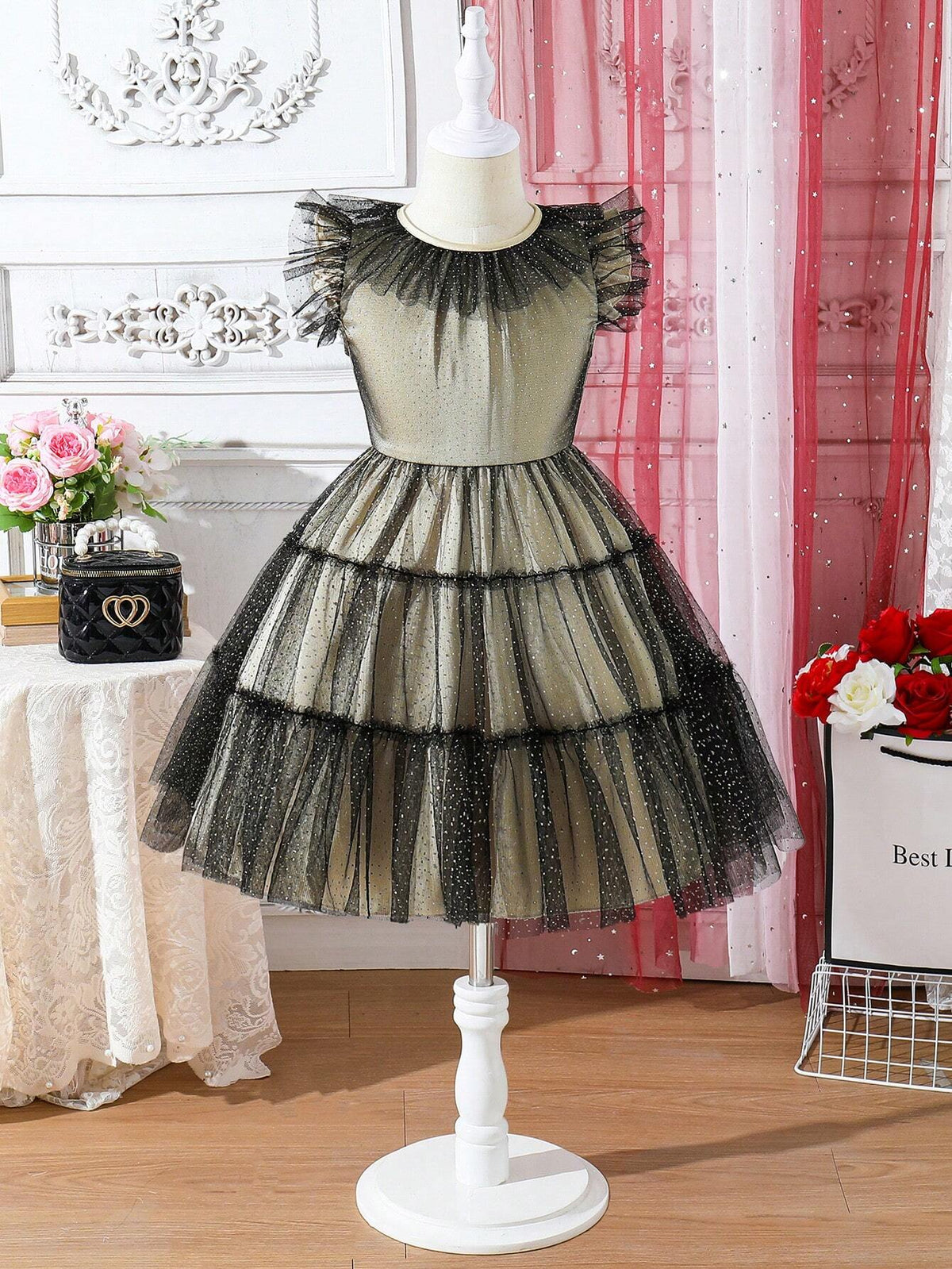 Young Girl's Romantic Mesh Ruffle Decorated Summer Dress