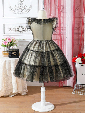 Young Girl's Romantic Mesh Ruffle Decorated Summer Dress