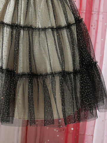 Young Girl's Romantic Mesh Ruffle Decorated Summer Dress