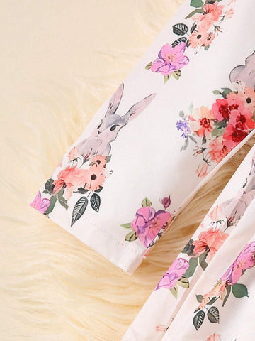 Young Girls' Round Collar Water Drop Ditsy Floral Long Sleeve Casual Dress, Autumn/Winter