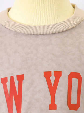 Young Girls' Round Neck Letter Printed Long Sleeve Top And Solid Color Pants Casual Sports 2pcs Outfit