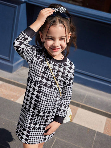 Young Girls Round Neck Long Sleeve Fitted Minimalist Casual Daily Dress