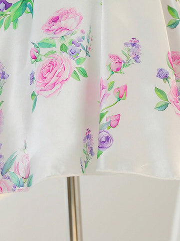 Young Girls' Round Neck Sleeveless Floral Printed Summer Dress