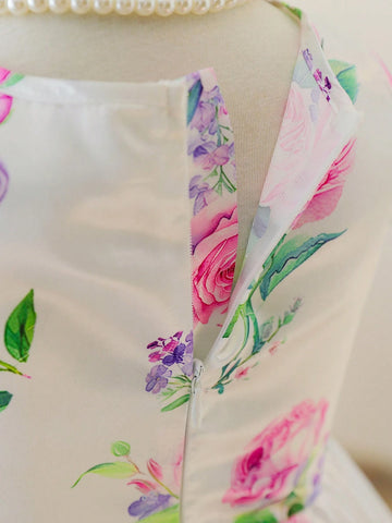 Young Girls' Round Neck Sleeveless Floral Printed Summer Dress