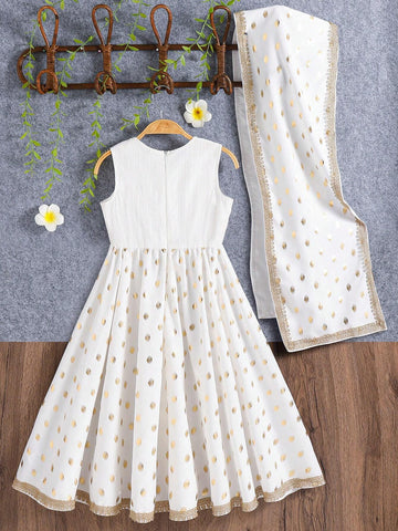 Young Girl's Round Neck Sleeveless Solid Color Splicing Simple Mini Dress