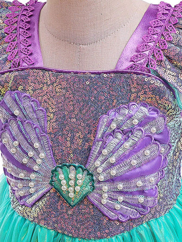 Young Girl's Ruffle Cap Sleeve Sequin Mesh Tulle Party Dress, Suitable For Costume Play, Party