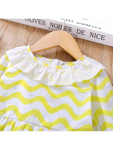 Young Girls Ruffled Striped Peter Pan Collar Dress, Spring/Autumn
