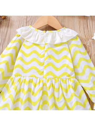 Young Girls Ruffled Striped Peter Pan Collar Dress, Spring/Autumn