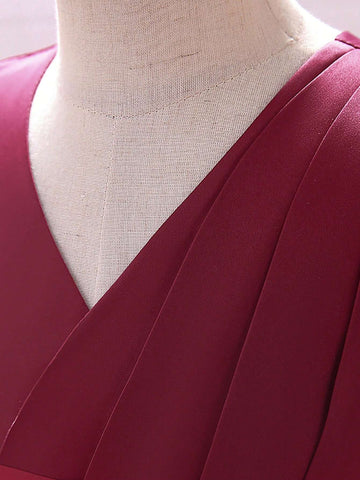 Young Girls' Satin, Pleated & Mesh Patchwork Elegant Birthday Dress, Suitable For Performance And Party