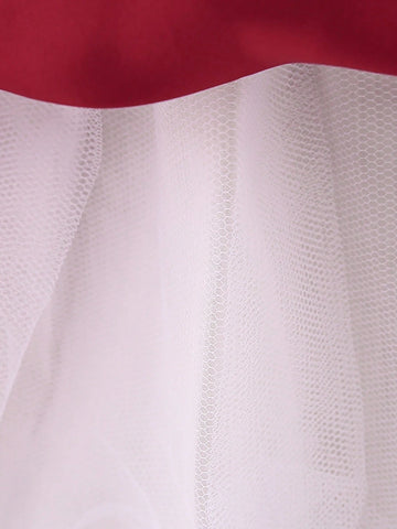 Young Girls' Satin, Pleated & Mesh Patchwork Elegant Birthday Dress, Suitable For Performance And Party