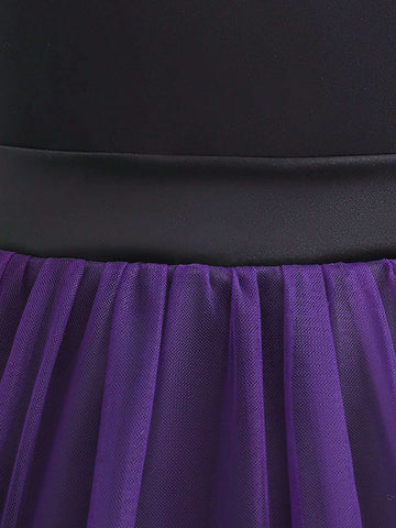 Young Girls Satin Tulle 3D Flower Decoration Lace-Trimmed Fishtail Flutter Dress, Elegant And , Perfect For Birthday Parties