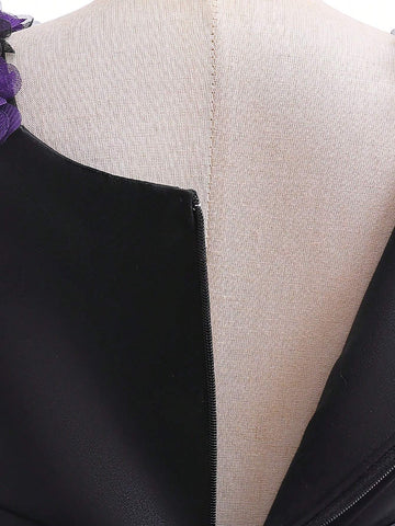 Young Girls Satin Tulle 3D Flower Decoration Lace-Trimmed Fishtail Flutter Dress, Elegant And , Perfect For Birthday Parties