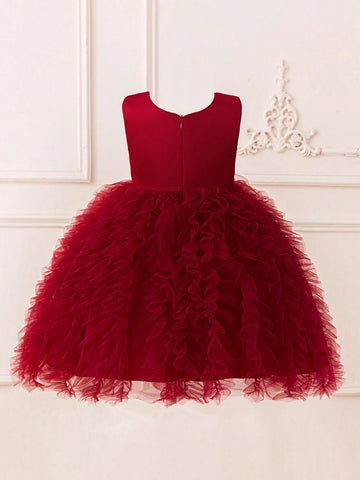 Young Girls Sequin Pleated Tulle Birthday Party Flower Girl Dress For School Performance, Wedding