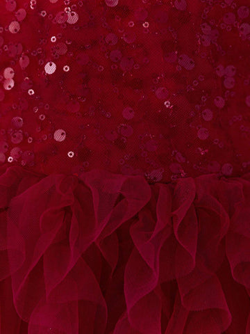 Young Girls Sequin Pleated Tulle Birthday Party Flower Girl Dress For School Performance, Wedding