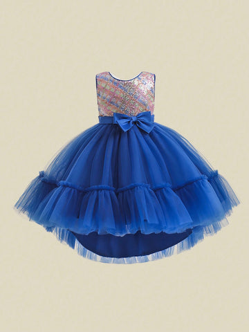 Young Girls Sequin Tulle Puff Princess Dress, Flower Girl Wedding Birthday Party Ball Gown