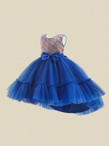 Young Girls Sequin Tulle Puff Princess Dress, Flower Girl Wedding Birthday Party Ball Gown
