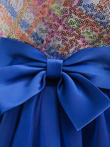 Young Girls Sequin Tulle Puff Princess Dress, Flower Girl Wedding Birthday Party Ball Gown