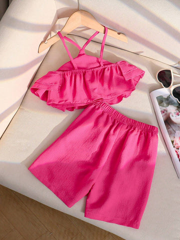 Young Girls' Sequin Vest And Skirted Leggings Two-Piece Set With Halter