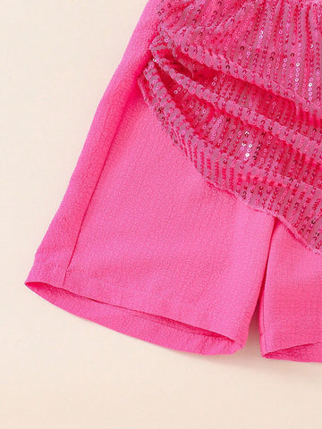 Young Girls' Sequin Vest And Skirted Leggings Two-Piece Set With Halter